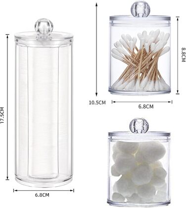 Органайзер для косметики 3 шт. – диспенсер для ватних дисків та контейнер для ватних паличок з кришкою – прозора акрилова коробка для туалетного столика, ванної кімнати та спальні – система зберігання макіяжу