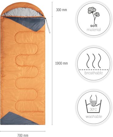 Paco Home Sleeping Bag - Washable, Breathable, Adult & Kids - Summer/Winter Camping & Travel (Orange, 220x70x6cm)