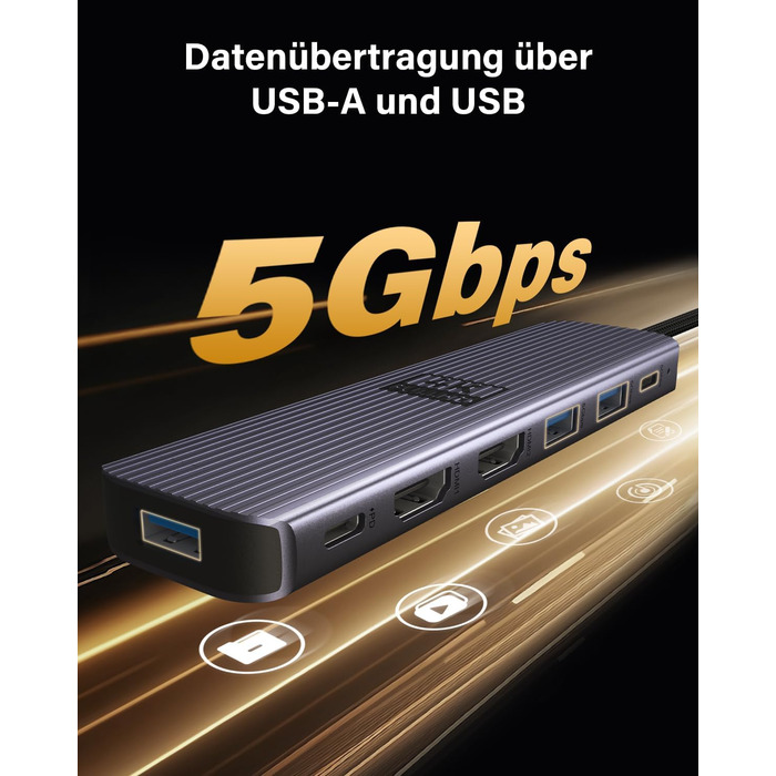 Док-станція для ноутбука Newmight з двома моніторами, адаптер HDMI 4K, Ethernet 1 Gbps, PD 100W, 3 USB 3.0, SD/TF Reader, для HP/Dell (Сірий)