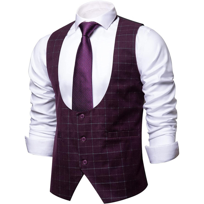 Жилет чоловічий стильний вінтажний Hi-Tie з коміром V-подібний без рукавів для весілля, офіційних заходів, прому, темно-червоний, XL