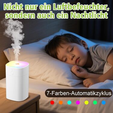 Портативний міні-увлажнитель повітря для спальні, 400 мл аромадифузор для дому, персональний настільний зволожувач для рослин, аромадифузор для дому, 2 режими, нічне світло, автоматичне вимкнення (білий)
