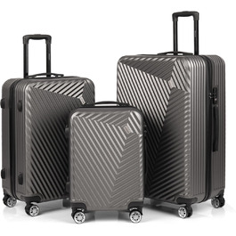 Набір валіз xRace 3 шт. ABS, 20/24/28 дюймів, ручна поклажа, TSA замок, 360° колеса, стійкий до ударів, преміум підкладка (темно-сірий)