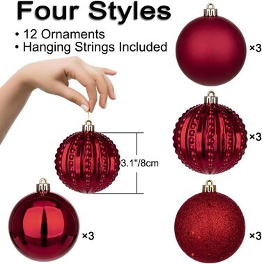 40 шт. новорічні кулі для прикраси ялинки 4 см, 8 см, червоні (4CM, 8CM, 40 шт.)