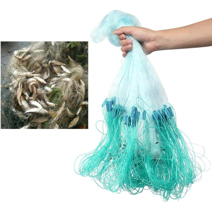Zerodis Fishing Net, 50 Meters Length, 1.5 Meters Height, 3 Layers, Heavy-Duty Nylon Fishing Net with Floats, Fishing Accessories, Small Mesh Net, Practical Tool, Gifts for Men, Dad (3 Fingers)