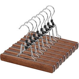 Набір вішалок для штанів AMKUFO з горіхового дерева (12 шт.), з кліпсами, антиковзаючі, для сукні та штанів, з поворотним гачком 360°