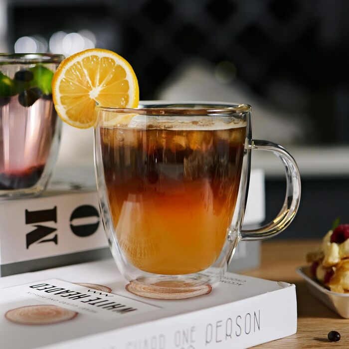 CNGLASS Double-Walled Espresso Cups 160ml/5.4oz, Insulated Coffee Glasses 6-Piece Set, Clear Cups with Handles, Tea Cups for Cold and Hot Drinks