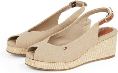 Сліпони Tommy Hilfiger Flag Mid Wedge Espad SLIN бежеві (40 EU) - жіночі сандалі на танкетці
