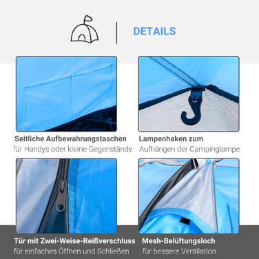Outsunny Tunnel Tent for 2-3 People 190T Camping Tent with Stakes, Fiberglass & Polyester, Light Blue, 426x206x154cm | Aosom