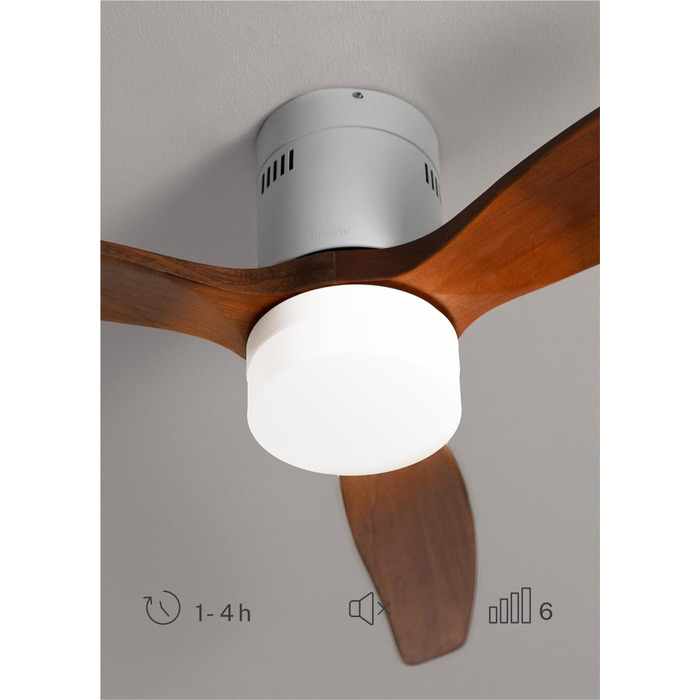 Вентилятор стельовий WINDCALM ABS білий з пультом, 40W, Ø132cm, 6 швидкостей, таймер, DC-двигун, літо/зима, з підсвіткою, колір дуб