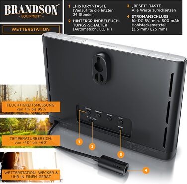 Brandson Weather Station with Color Display - with Outdoor Sensor - DCF Radio Clock Reception Signal - Indoor and Outdoor Temperature - Relative Air Pressure - Barometer - Temperature Trend – Light Sensor - LCD Display