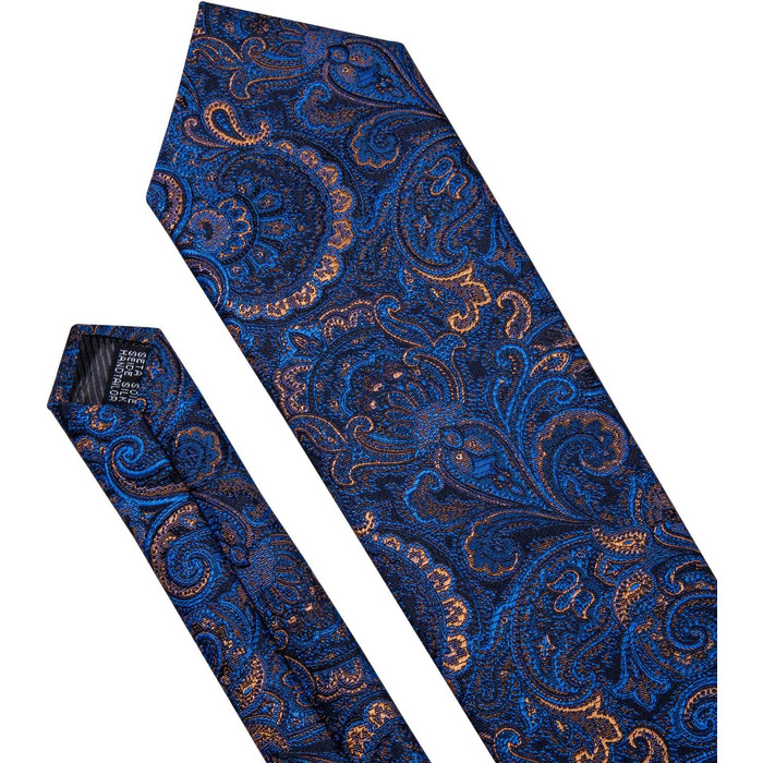 Краватка з шовковим візерунком пейслі, комплект з кишеньковим хустинкою та застібкою для краватки Barry.Wang, 3 шт., блакитно-золотий колір, для урочистих заходів та весілля