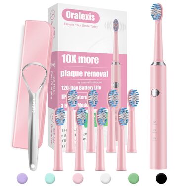 Звукова електрична зубна щітка Sonic для дорослих з 8 насадками, кейсом для подорожей, зарядкою на 90 днів, таймером 2 хв, 40000 VPM глибоке очищення