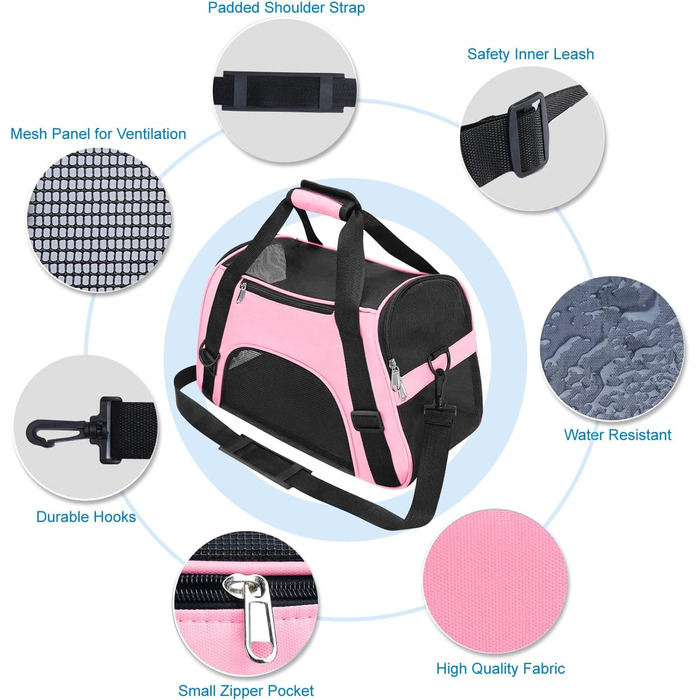 Транспортувальна сумка для тварин (кіт, собака, кролик, хом'як) - 47x27x28 см, до 5 кг, рожева