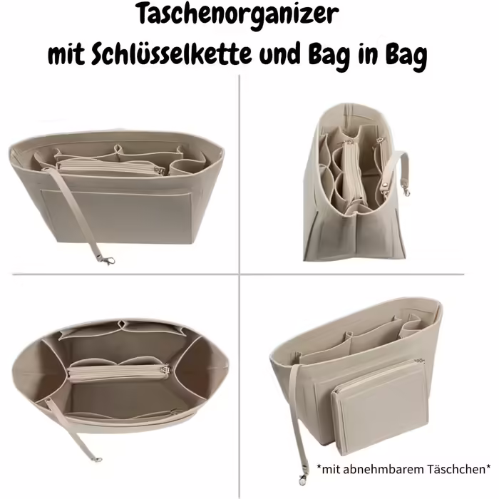 Charinor Bag Organizer for Longchamp, Felt Bag Organizer L with Key Chain and Bag in Bag (Beige, L)