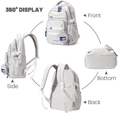 Шкільний рюкзак для дівчаток-підлітків, водонепроникний, легкий, великого об'єму, модний рюкзак для школи або подорожей (світло-сірий)