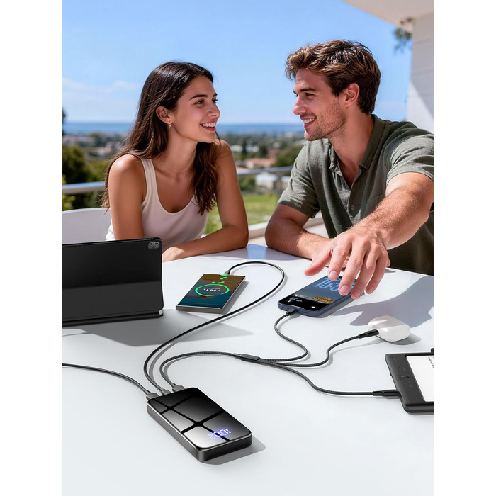 Повербанк 26800mAh з швидкою зарядкою USB-C та кабелем 3-в-1, Dual-LED ліхтарем, чорний — зовнішній акумулятор для iPhone 17/16/15, Samsung S26/S25, Xiaomi