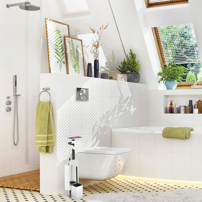 Набір для ванної кімнати Relaxdays: тримач туалетного паперу, щітка для туалету та підставка, полиця, срібно-чорний, 69x26x18 см