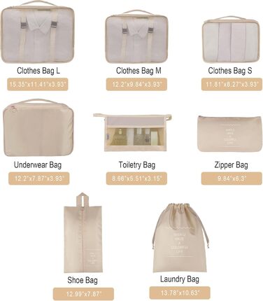 Органайзер для валізи - набір 8 штук: packing cubes для подорожей, система організації валізи, бежевий колір