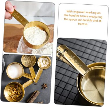 BESTOYARD 2 Sets Stainless Steel Measuring Spoons Rustproof Measuring Spoons Tablespoons Measuring Spoons Measuring Cups Micro Scoop Measuring Scoop Measuring Cups Baking Stainless Steel Golden 4 Pieces * 2
