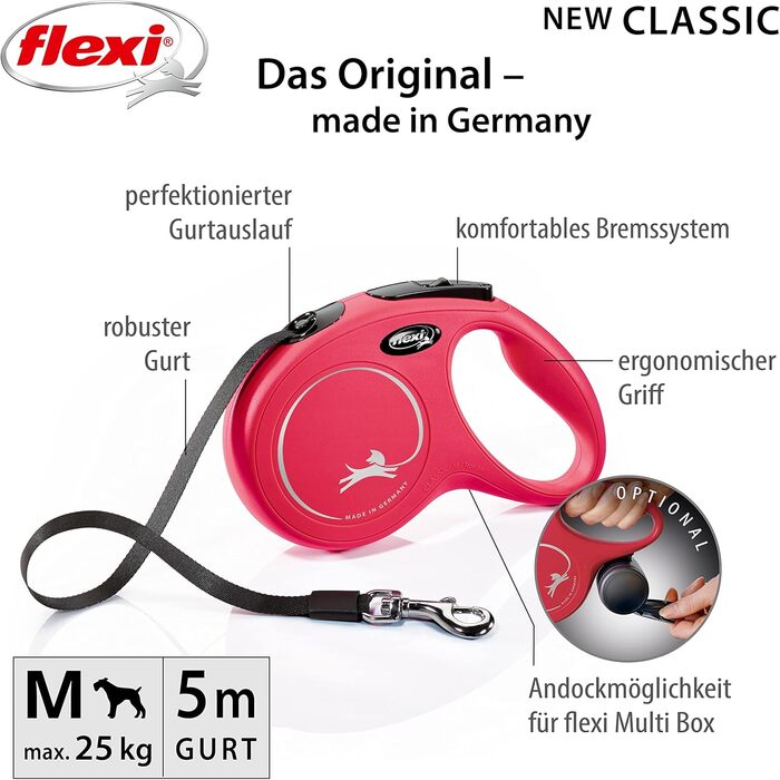 Flexi Classic M рулетка для собак до 25 кг, 5 м, червона