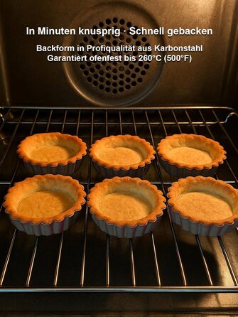 Форми для тартів Yamteck Tarteform 10см (6 шт.) з підйомною основою, золотисті. Антипригарне покриття з вуглецевої сталі для тартів, пирогів, фруктових тортів, різдвяного печива, сімейних обідів та свят. Набір 6 шт.