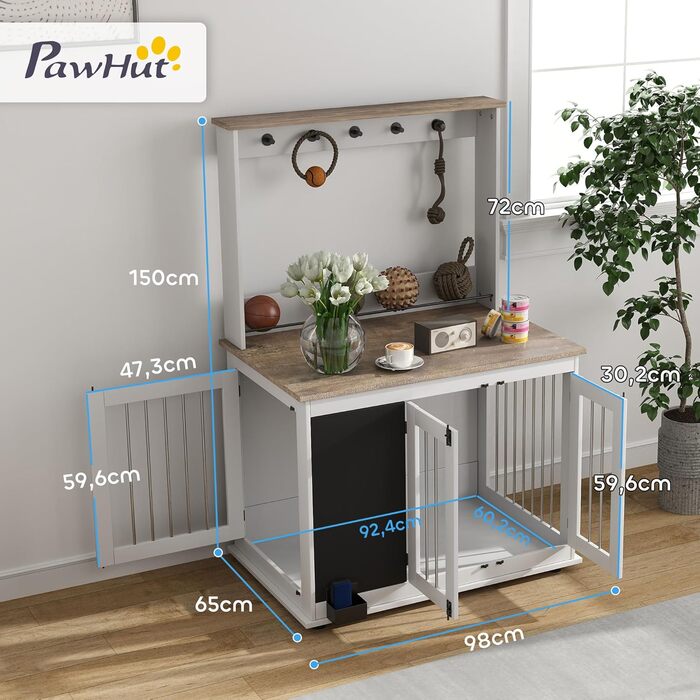 Клітка для собак PawHut - переносна будка з 3 дверцятами, полиця для іграшок, для великих собак, біла