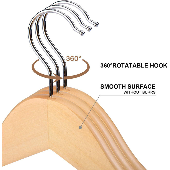 HOUSE DAY Clothes Hangers Wood Natural Clothes Hangers Natural Wood Clothes Hangers 20 Pieces Clothes Hangers Stable Clothes Hangers Swivel Jacket Hangers Suit Hangers Clothes Hangers Wood Wide 44.5cm made of natural wood