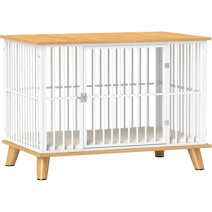 Клітка для собак PawHut з дверима та подушкою, сталева, для дому, середніх собак до 15 кг, 86x60x70 см, колір дуб+білий