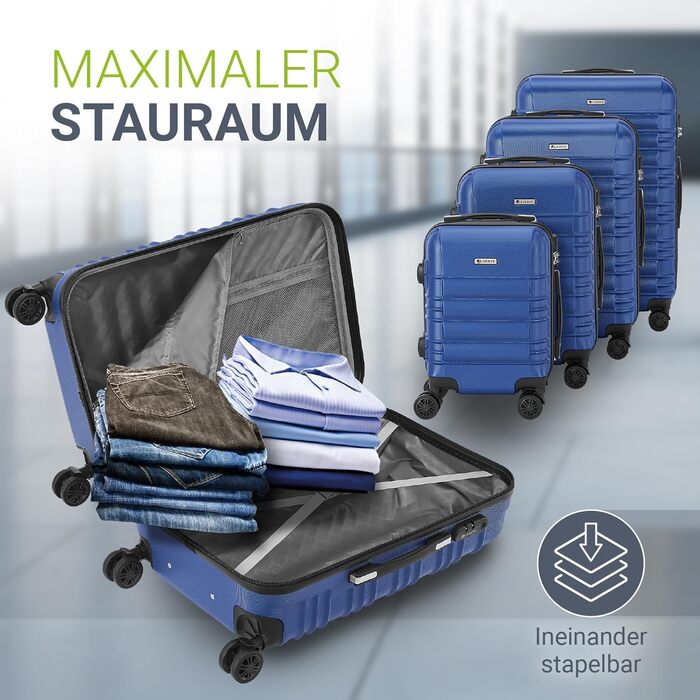 Набір валіз Juskys Hartschale 4 шт. з кодовим замком, тихими колесами 360°, телескопічним ручками, легкий, блакитний колір