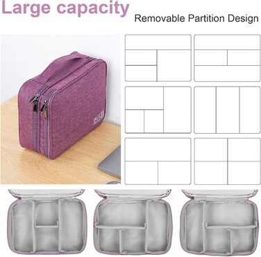 Органайзер для кабелів AiQInu: універсальна дорожня сумка-кубик, 3 шари, водонепроникний, для кабелів, power bank, USB, SD карт (фіолетовий)