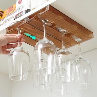 Підвісні тримачі для келихів вина Geoyien (4 шт.), без свердління, міцна конструкція, економія місця (колір: коричневий, розмір: 25,8*11*2,4 см)