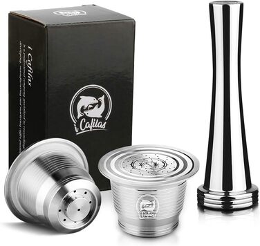 Багаторазові кавові капсули з нержавіючої сталі Cafilas для Nespresso, 2 шт., з ложкою та щіточкою для очищення