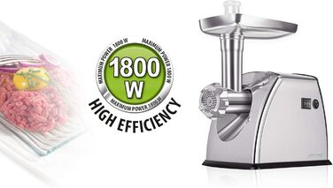 М'ясорубка електрична MPM MMM-07M професійна, нержавіюча сталь, 3 диски (3/5/7 мм), насадка для ковбас, реверс, 1800 Вт