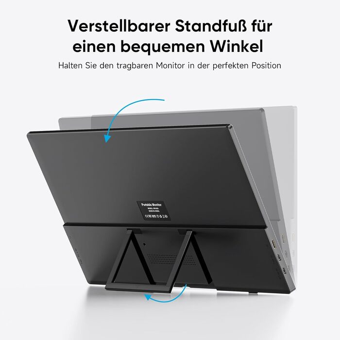 Портативний монітор 15.6 дюймів, 1080P FHD з підставкою, IPS екран з динаміками, тонкий додатковий монітор для ноутбука/ПК/Mac/PS4/Switch, USB-C/HDMI