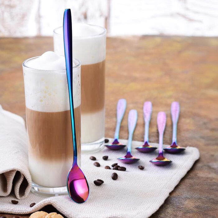 Ложка для Еспресо та Латте-Макіято Gräwe з нержавіючої сталі, довга, для кави, десертів та холодного чаю, миється в посудомийній машині, кольори (Райдуга)