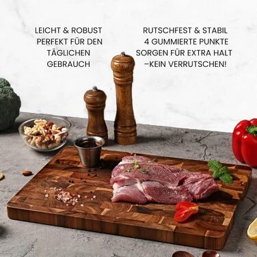 Messerglück® Premium Cutting Board made of solid Acacia wood - Antibacterial wood & dishwasher-safe - Ideal kitchen board for hobby and professional chefs - 36 x 24 x 2.5 cm