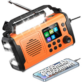 Радіо Kurbelradio на 20000mAh з Bluetooth, DAB/FM, сонячною панеллю, TF-карткою, AUX IN, TFT екраном, LED ліхтариком та SOS кнопкою (ArmyGreen)