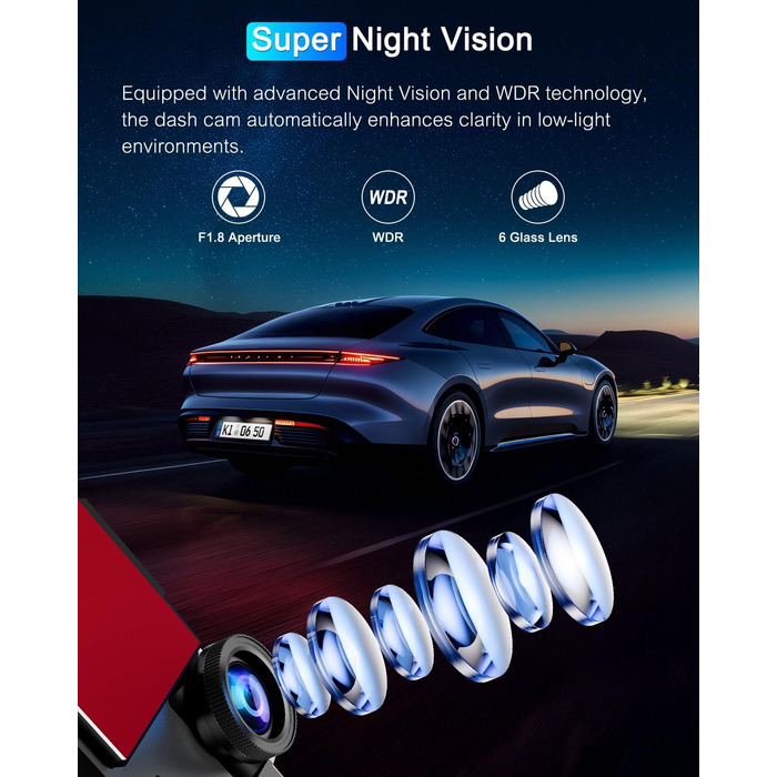 Відеореєстратор у машину 4K Dual Dashcam з CPL фільтром, 360°, WiFi, IPS, Нічне бачення, G-сенсор, Паркувальний режим, 64GB SD карта