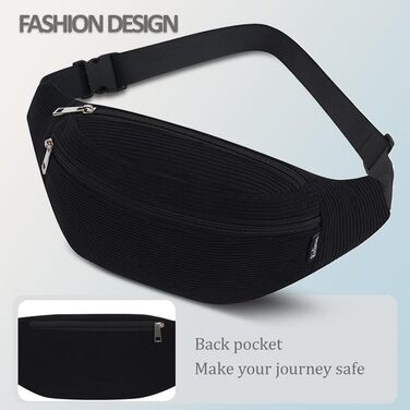Поясна сумка через плече для чоловіків та жінок, стильна, 3 відділення на блискавці, для подорожей та активного відпочинку (Чорна)