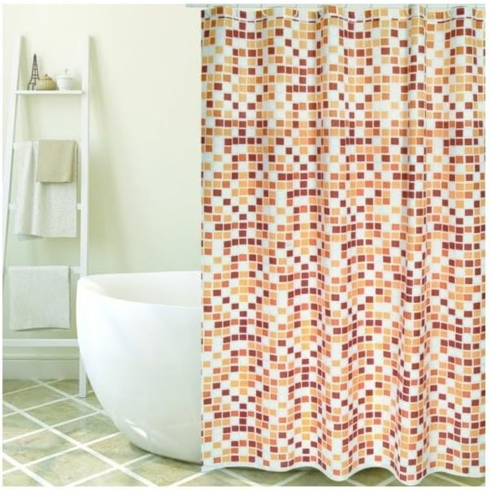Штора для душу MSV Cotexsa 142102 Premium 'Mosaik' оранжева 180x200 см, антибактеріальна, з кільцями, поліестер, Іспанія