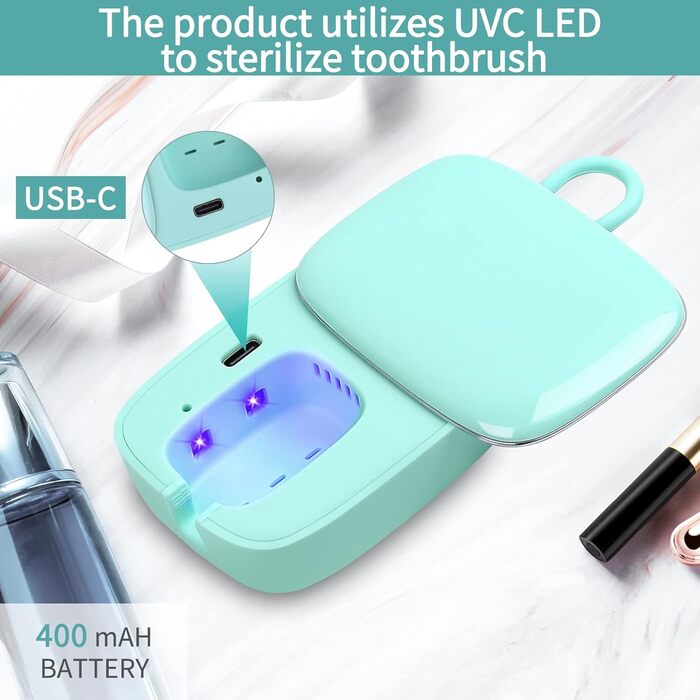 Toothbrush Covers, Portable Toothbrush Holder with Cleaning Light, Rechargeable Travel Toothbrush Box with Holder for Home and Travel or Business Trips (White) (Blue)