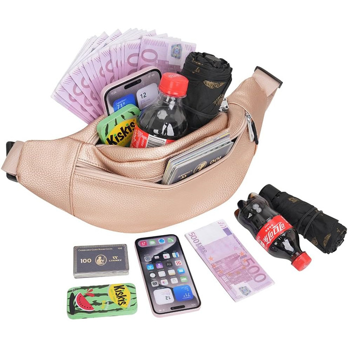 Сумка на пояс для чоловіків та жінок з PU шкіри, поясна сумка, спортивна сумка, сумка через плече для подорожей, прогулянок з собакою, активного відпочинку (Рожеве золото)