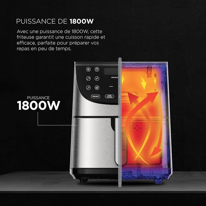 Фритюрниця без олії MasterPRO Rocket 700, 7 л, 1700 Вт, сенсорна LED-панель, антипригарна корзина, регульована температура 80-200°C, срібляста