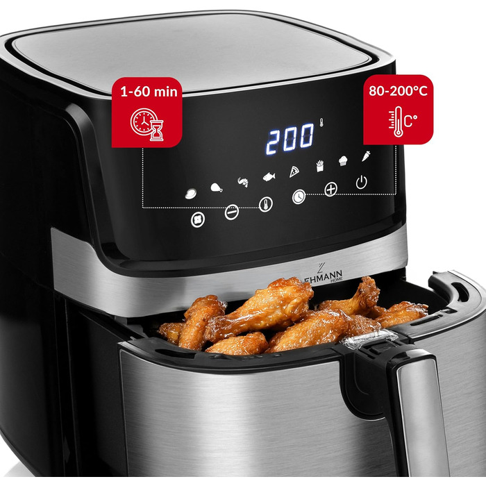 Фритюрниця без олії LEHMANN XL 6.5л з 8 програмами, цифровим дисплеєм та антипригарним покриттям