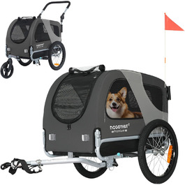 DOGGYHUT® Преміум візок для собак 2-в-1: візок-бугель для собак до 23 кг (Сірий)