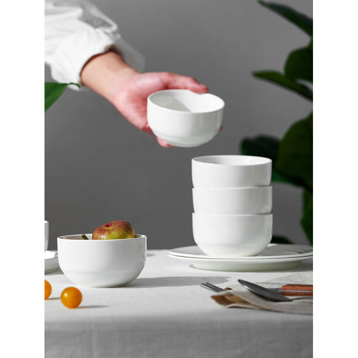 Набір супових тарілок DOWAN, 4 шт. (1100 мл, 300 мл), кераміка, білий, для кухні, паста, мілкшоп
