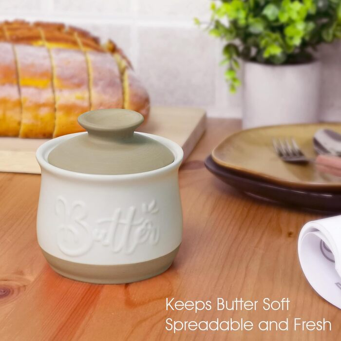 MAIA Ceramic 5.5 oz Butter Crock for Counter with Water Butter Spreader Holder for Spreadable Butter, French Butter Dish with Lid, Butter Keeper for Kitchen Counter, White Kitchen Décor