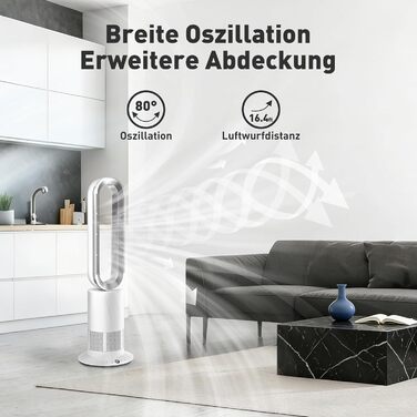 Безлопатевий вентилятор-нагрівач TP18Pro 2-в-1: 10 режимів охолодження, 3 - обігріву, пульт та сенсорне керування, тихий DC-двигун