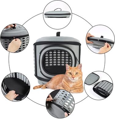 Складана переноска для кота, переноска для кота/маленьких собак, переноска з м'яким дном (сіра)