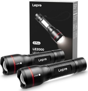 LED ліхтарик Lepro LE050 - екстремально яскравий, з кліпсою, зумується, 5 режимів, водонепроникний, для кемпінгу, відпочинку на природі, риболовлі, подарунок